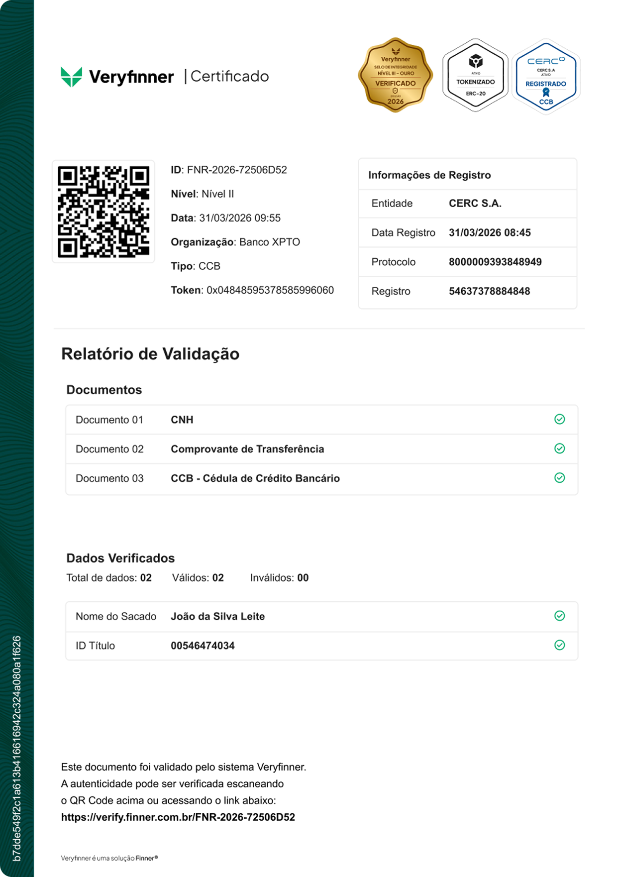 Certificado Veryfinner — Passaporte de Integridade